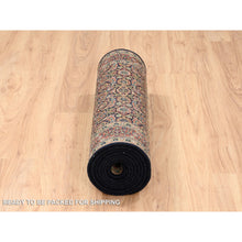 Load image into Gallery viewer, 2&#39;8&quot;x9&#39;9&quot; Pitch Black Wool Herati All Over Fish Design 250 Kpsi Hand Knotted Dense Weave Oriental Runner Rug FWR378066