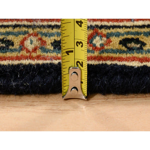 2'8"x9'9" Pitch Black Wool Herati All Over Fish Design 250 KPSI Hand Knotted Dense Weave Oriental Runner Rug FWR378066