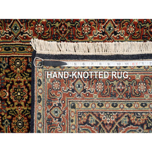 2'8"x9'9" Pitch Black Wool Herati All Over Fish Design 250 KPSI Hand Knotted Dense Weave Oriental Runner Rug FWR378066