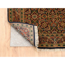 Load image into Gallery viewer, 2&#39;9&quot;x12&#39;4&quot; Jet Black Herati All Over Fish Design Dense Weave Hand Knotted 250 Kpsi Wool Oriental Runner Rug FWR378138