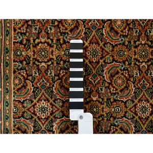 2'9"x12'4" Jet Black Herati All Over Fish Design Dense Weave Hand Knotted 250 KPSI Wool Oriental Runner Rug FWR378138