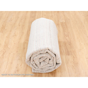 9'1"x12' Ivory with Coral Red Natural Wool Plain Modern Design Hand Loomed Oriental Rug FWR378228