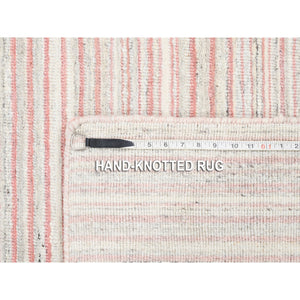 9'1"x12' Ivory with Coral Red Natural Wool Plain Modern Design Hand Loomed Oriental Rug FWR378228