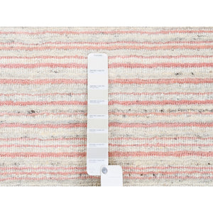 9'x12' Modern Design Plain Ivory with Coral Red Natural Wool Hand Loomed Oriental Rug FWR378234