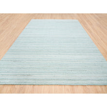 Load image into Gallery viewer, 9&#39;1&quot;x12&#39; Modern Design Plain Natural Wool Hand Loomed Ivory with Turquoise Oriental Rug FWR378258