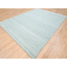 Load image into Gallery viewer, 9&#39;1&quot;x12&#39; Modern Design Plain Natural Wool Hand Loomed Ivory with Turquoise Oriental Rug FWR378258