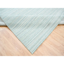 Load image into Gallery viewer, 9&#39;1&quot;x12&#39; Modern Design Plain Natural Wool Hand Loomed Ivory with Turquoise Oriental Rug FWR378258