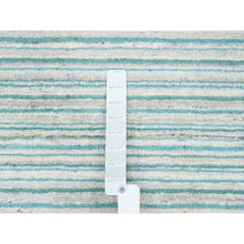 Load image into Gallery viewer, 9&#39;1&quot;x12&#39; Modern Design Plain Natural Wool Hand Loomed Ivory with Turquoise Oriental Rug FWR378258
