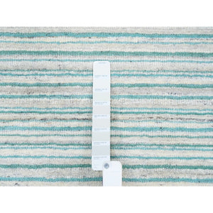 9'1"x12' Modern Design Plain Natural Wool Hand Loomed Ivory with Turquoise Oriental Rug FWR378258