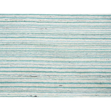 Load image into Gallery viewer, 9&#39;1&quot;x12&#39; Modern Design Plain Natural Wool Hand Loomed Ivory with Turquoise Oriental Rug FWR378258