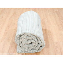 Load image into Gallery viewer, 9&#39;1&quot;x12&#39; Modern Design Plain Natural Wool Hand Loomed Ivory with Turquoise Oriental Rug FWR378258