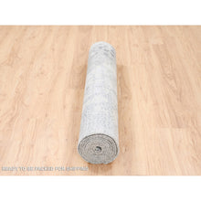 Load image into Gallery viewer, 4&#39;x12&#39; Hand Knotted Abstract With Mosaic Design Gray Wool And Silk Persian Knot Oriental Runner Rug FWR378366