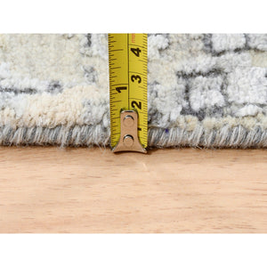 4'x12' Hand Knotted Abstract With Mosaic Design Gray Wool And Silk Persian Knot Oriental Runner Rug FWR378366