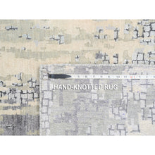Load image into Gallery viewer, 4&#39;x12&#39; Hand Knotted Abstract With Mosaic Design Gray Wool And Silk Persian Knot Oriental Runner Rug FWR378366