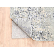Load image into Gallery viewer, 4&#39;1&quot;x9&#39;9&quot; Wool And Silk Abstract With Mosaic Design Gray Hand Knotted Persian Knot Oriental Runner Rug FWR378372
