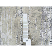 Load image into Gallery viewer, 4&#39;1&quot;x9&#39;9&quot; Wool And Silk Abstract With Mosaic Design Gray Hand Knotted Persian Knot Oriental Runner Rug FWR378372