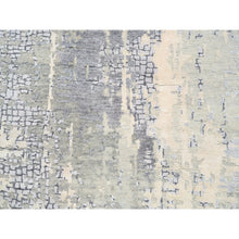Load image into Gallery viewer, 4&#39;1&quot;x9&#39;9&quot; Wool And Silk Abstract With Mosaic Design Gray Hand Knotted Persian Knot Oriental Runner Rug FWR378372