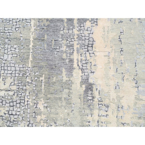 4'1"x9'9" Wool And Silk Abstract With Mosaic Design Gray Hand Knotted Persian Knot Oriental Runner Rug FWR378372