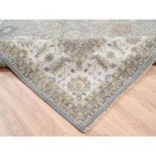 Load image into Gallery viewer, 14&#39;x16&#39; Organic Wool Karajeh And Geometric Design Frost Gray Hand Knotted Oriental Oversized Squarish Rug FWR378408