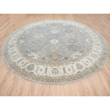 Load image into Gallery viewer, 12&#39;x12&#39; Frost Gray Karajeh And Geometric Design Organic Wool Hand Knotted Oriental Round Rug FWR378414