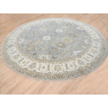 Load image into Gallery viewer, 12&#39;x12&#39; Frost Gray Karajeh And Geometric Design Organic Wool Hand Knotted Oriental Round Rug FWR378414