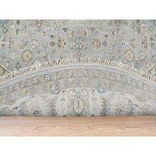 Load image into Gallery viewer, 12&#39;x12&#39; Frost Gray Karajeh And Geometric Design Organic Wool Hand Knotted Oriental Round Rug FWR378414