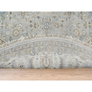 12'x12' Frost Gray Karajeh And Geometric Design Organic Wool Hand Knotted Oriental Round Rug FWR378414