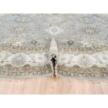 Load image into Gallery viewer, 12&#39;x12&#39; Frost Gray Karajeh And Geometric Design Organic Wool Hand Knotted Oriental Round Rug FWR378414
