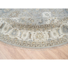 Load image into Gallery viewer, 12&#39;x12&#39; Frost Gray Karajeh And Geometric Design Organic Wool Hand Knotted Oriental Round Rug FWR378414