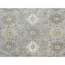 Load image into Gallery viewer, 12&#39;x12&#39; Frost Gray Karajeh And Geometric Design Organic Wool Hand Knotted Oriental Round Rug FWR378414