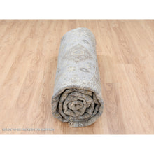 Load image into Gallery viewer, 12&#39;x12&#39; Frost Gray Karajeh And Geometric Design Organic Wool Hand Knotted Oriental Round Rug FWR378414