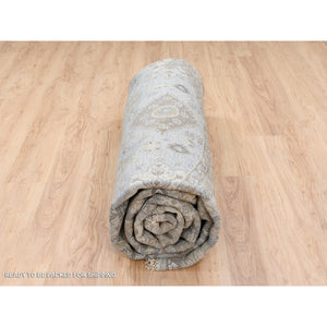 12'x12' Frost Gray Karajeh And Geometric Design Organic Wool Hand Knotted Oriental Round Rug FWR378414