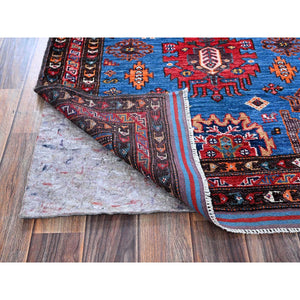 3'x4'8" Bayern Blue, Afghan Ersari with Turkish Knot, Caucasian Design Revival, Vegetable Dyes, Densely Woven, Hand Knotted, Soft and Velvety Wool, Oriental Rug FWR3780