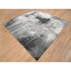 8'1"x8'1" Wool And Silk Ivory Abstract Design Hand Knotted Oriental Square Rug FWR379068