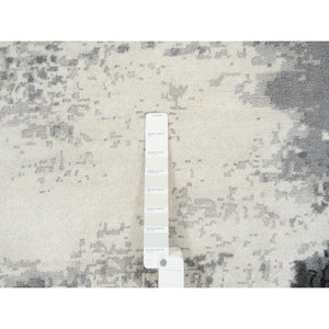 8'1"x8'1" Wool And Silk Ivory Abstract Design Hand Knotted Oriental Square Rug FWR379068