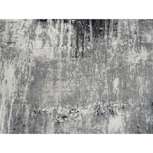 8'1"x8'1" Wool And Silk Ivory Abstract Design Hand Knotted Oriental Square Rug FWR379068