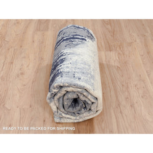 8'1"x8'1" Wool And Silk Ivory Abstract Design Hand Knotted Oriental Square Rug FWR379068