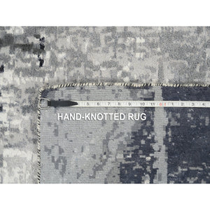 8'1"x8'1" Wool And Silk Ivory Abstract Design Hand Knotted Oriental Square Rug FWR379068