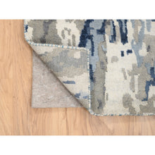 Load image into Gallery viewer, 4&#39;x11&#39;9&quot; Ivory Abstract Design Hi-low Pile Wool and Plant Based Silk Hand Knotted Oriental Wide Runner Rug FWR379092