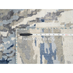 4'x11'9" Ivory Abstract Design Hi-low Pile Wool And Plant Based Silk Hand Knotted Oriental Wide Runner Rug FWR379092