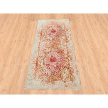 Load image into Gallery viewer, 2&#39;6&quot;x6&#39; Hand Knotted Ivory Persian Erased Medallion Design Wool And Pure Silk Oriental Runner Rug FWR379104