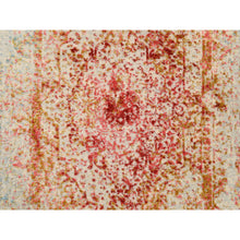 Load image into Gallery viewer, 2&#39;6&quot;x6&#39; Hand Knotted Ivory Persian Erased Medallion Design Wool And Pure Silk Oriental Runner Rug FWR379104