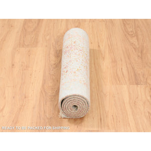 2'6"x6' Hand Knotted Ivory Persian Erased Medallion Design Wool And Pure Silk Oriental Runner Rug FWR379104