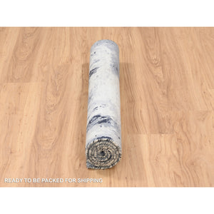 3'1"x5' Ivory Abstract Design Wool And Silk Hand Knotted Oriental Rug FWR379134