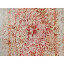 Load image into Gallery viewer, 4&#39;2&quot;x10&#39; Persian Erased Medallion Design Wool And Pure Silk Hand Knotted Ivory Oriental Wide Runner Rug FWR379140