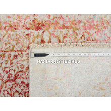 Load image into Gallery viewer, 4&#39;2&quot;x10&#39; Persian Erased Medallion Design Wool And Pure Silk Hand Knotted Ivory Oriental Wide Runner Rug FWR379140