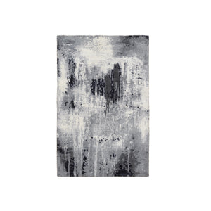 3'x4'10" Hand Knotted Ivory Abstract Design Wool and Silk Oriental Rug FWR379158