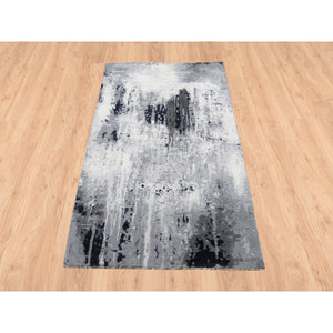 3'x4'10" Hand Knotted Ivory Abstract Design Wool and Silk Oriental Rug FWR379158