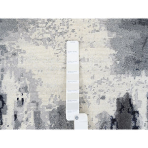 3'x4'10" Hand Knotted Ivory Abstract Design Wool And Silk Oriental Rug FWR379158