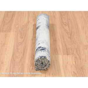 3'x4'10" Hand Knotted Ivory Abstract Design Wool And Silk Oriental Rug FWR379158